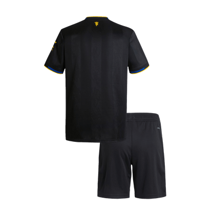 Kid's Manchester United Third Away Soccer Jersey Kit 25/26 Black