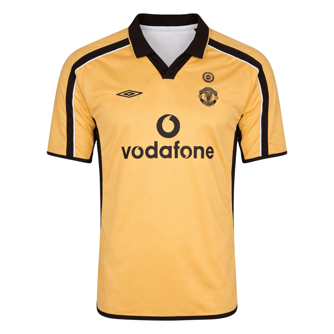 Men Retro Fan Version Manchester United Reversible Away/Third Soccer Jersey 2001/02 White&Gold