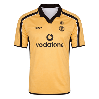 Men Retro Fan Version Manchester United Reversible Away/Third Soccer Jersey 2001/02 White&Gold