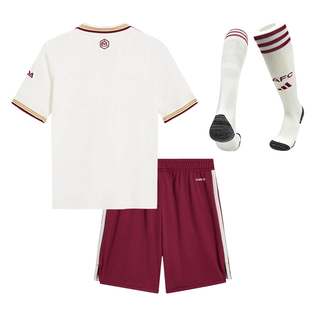 Kid's Arsenal Third Away Soccer Jersey Kit(Jersey+Shorts+Socks) 25/26 White