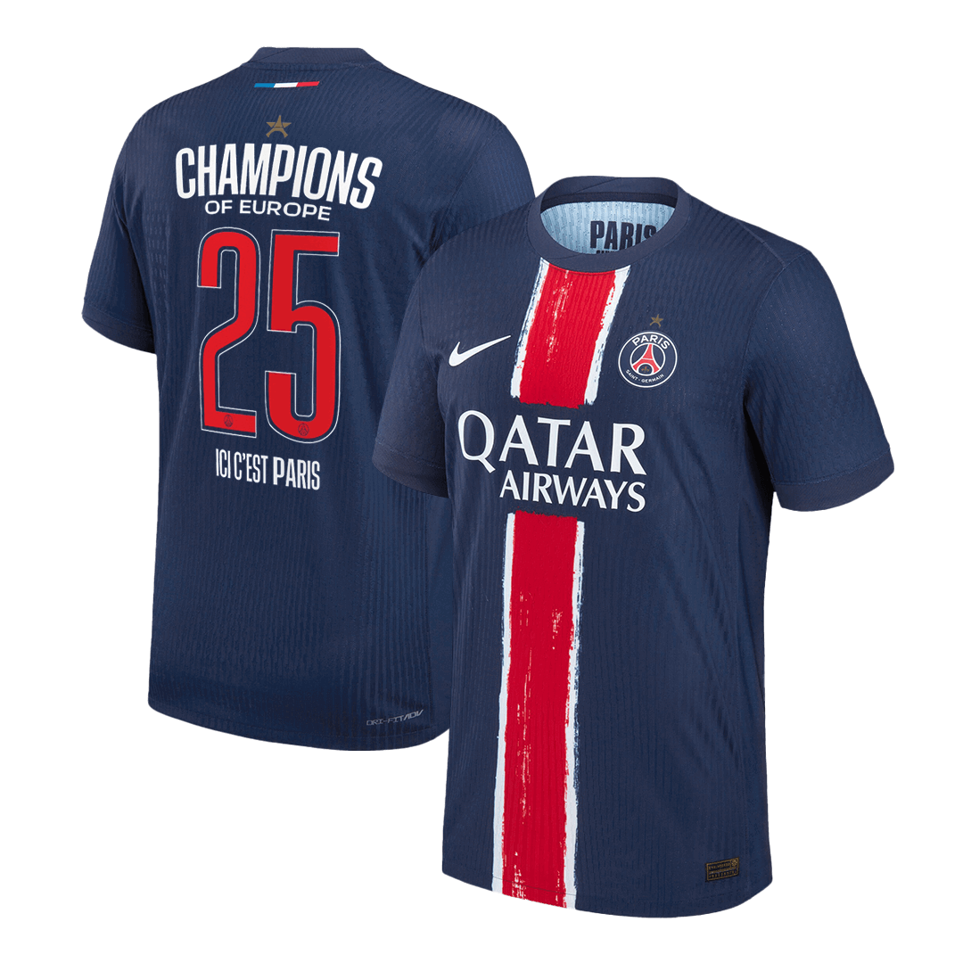 CHAMPIONS #25 Authentic PSG Home Soccer Jersey 2024/25 Navy - CHAMPIONS OF EUROPE