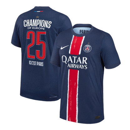 CHAMPIONS #25 Authentic PSG Home Soccer Jersey 2024/25 Navy - CHAMPIONS OF EUROPE