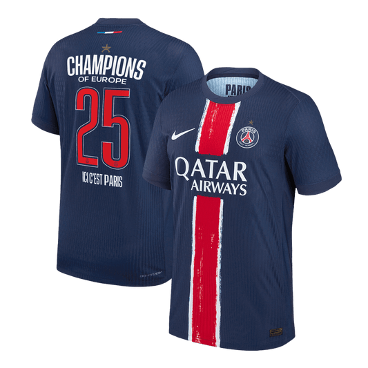 CHAMPIONS #25 Authentic PSG Home Soccer Jersey 2024/25 Navy - CHAMPIONS OF EUROPE