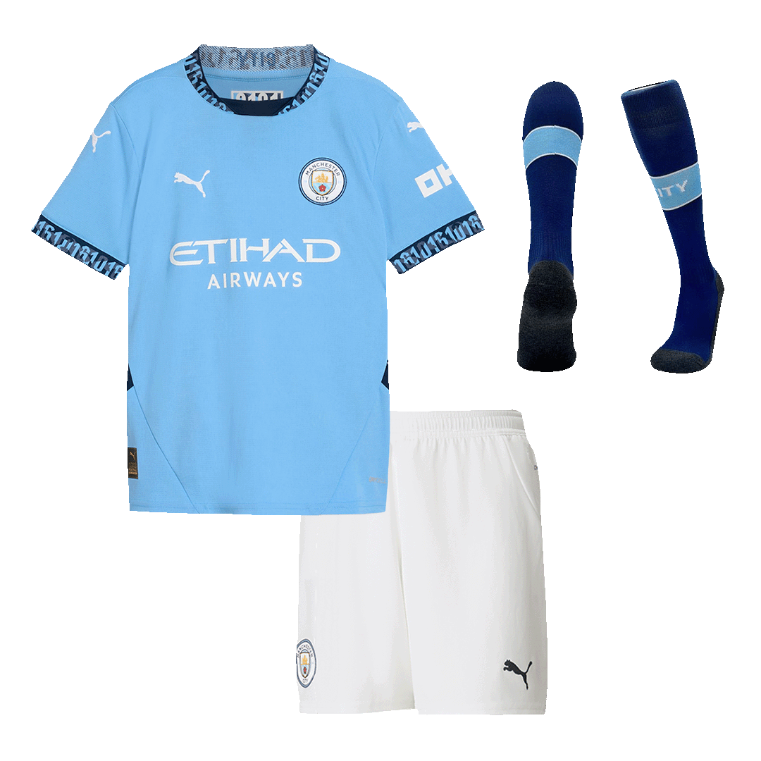 Kid's Manchester City Home Football Shirt Kit(Shirt+Shorts+Socks) 2024/25 Football Kit UK