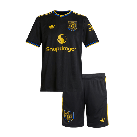 Kid's Manchester United Third Away Soccer Jersey Kit 25/26 Black
