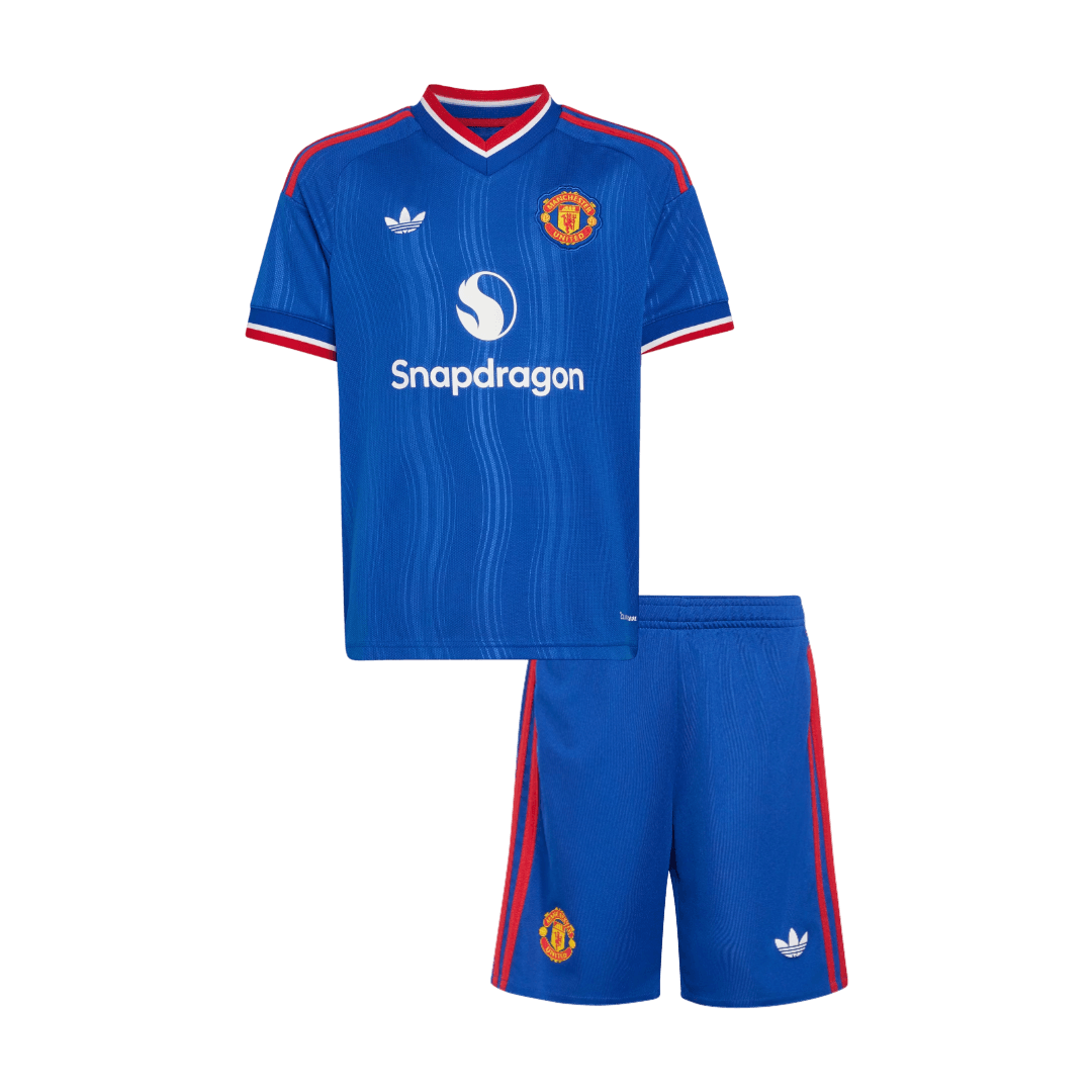 Player Version Kids Manchester United Away Soccer Jersey Kit (Jersey+Shorts) 2026/27 Blue