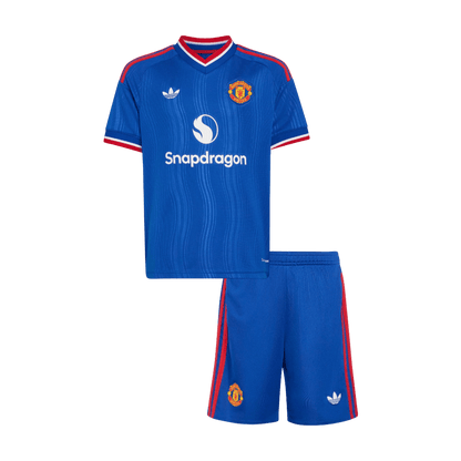 Player Version Kids Manchester United Away Soccer Jersey Kit (Jersey+Shorts) 2026/27 Blue