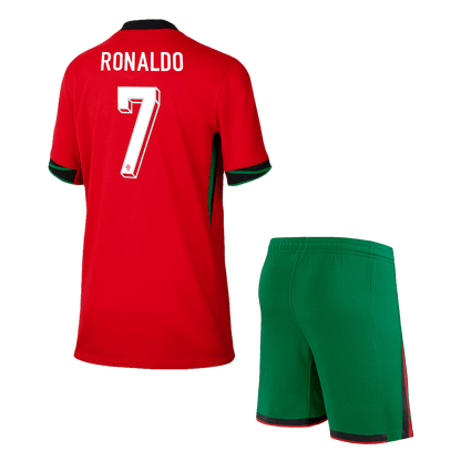Kid's RONALDO #7 Portugal Home Soccer Jersey Kit(Jersey+Shorts) Euro 2024