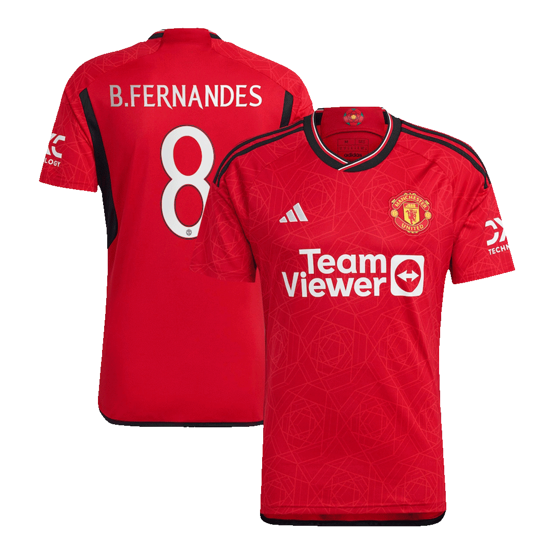 B.FERNANDES #8 Manchester United Home Soccer Jersey 2023/24 - UCL Red
