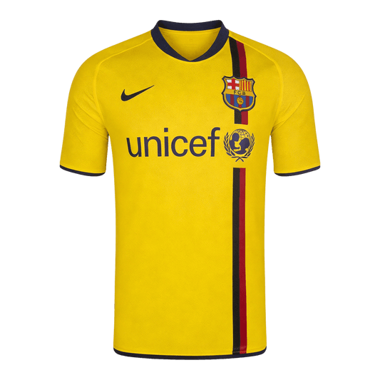 Men Retro Fan Version 08/10 Barcelona Away Soccer Jersey Short Sleeve Yellow