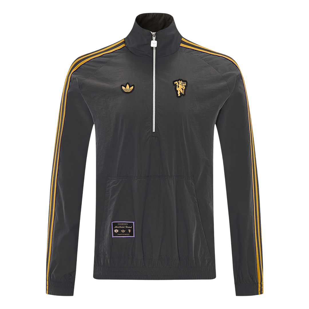 Men 2026 Manchester United Half-Zip Windbreaker Jacket Gray