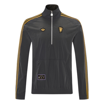 Men 2026 Manchester United Half-Zip Windbreaker Jacket Gray