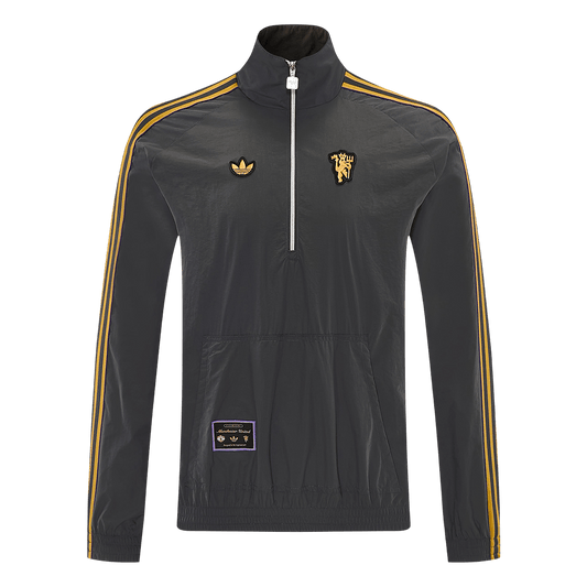 Men 2026 Manchester United Half-Zip Windbreaker Jacket Gray
