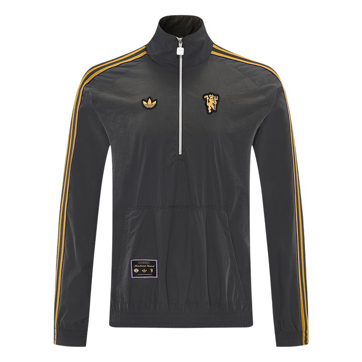 Men 2026 Manchester United Half-Zip Windbreaker Jacket Gray