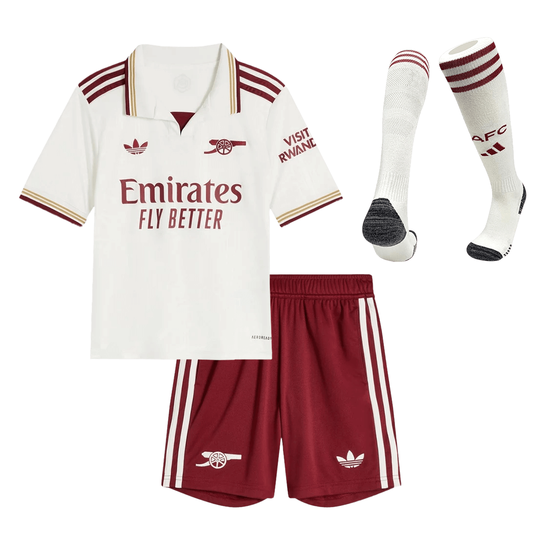 Kid's Arsenal Third Away Soccer Jersey Kit(Jersey+Shorts+Socks) 25/26 White