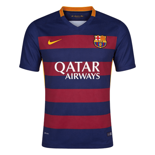 Men Retro Fan Version 15/16 Barcelona Home Short Sleeve Blue&Garnet