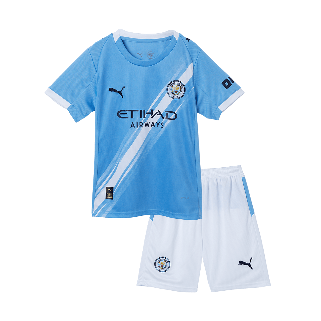 Kid's Manchester City Home Soccer Jersey Kit(Jersey+Shorts) 2025/26 Blue