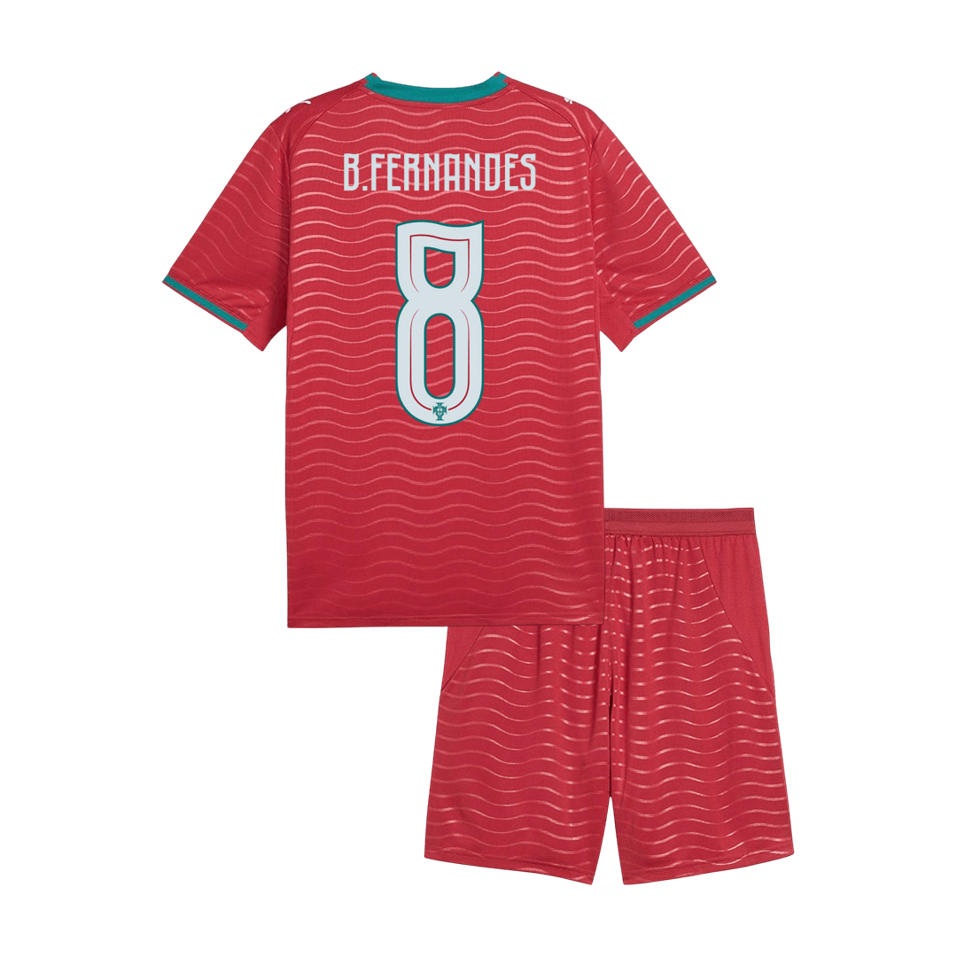 B. FERNANDES #8 Kid's Portugal Home Soccer Jersey Kit(Jersey+Shorts) World Cup 2026 Red