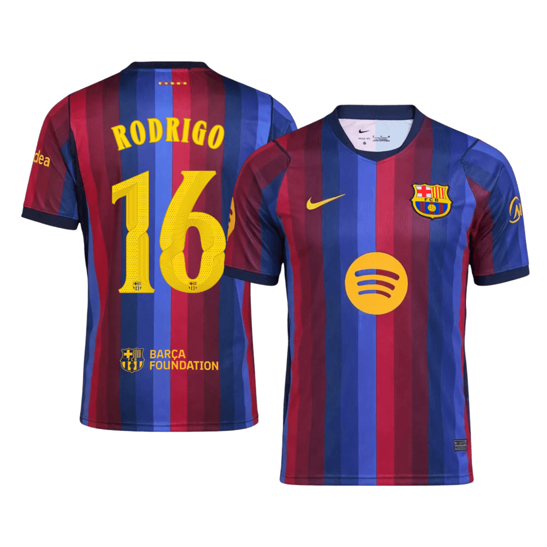 RODRIGO #16 Men Fan 26/27 Barcelona Home Soccer Jersey Short Sleeve Blue&Garnet - UCL