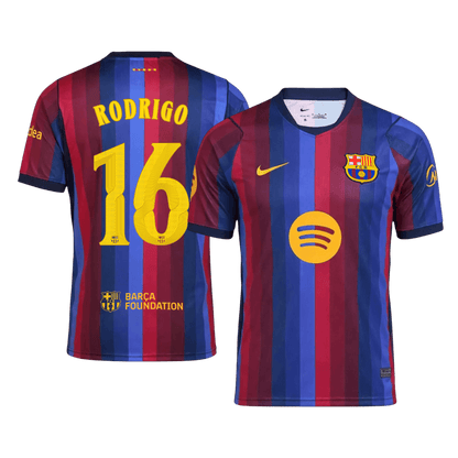 RODRIGO #16 Men Fan 26/27 Barcelona Home Soccer Jersey Short Sleeve Blue&Garnet - UCL