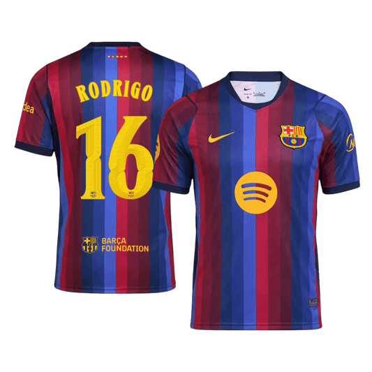 RODRIGO #16 Men Fan 26/27 Barcelona Home Soccer Jersey Short Sleeve Blue&Garnet - UCL