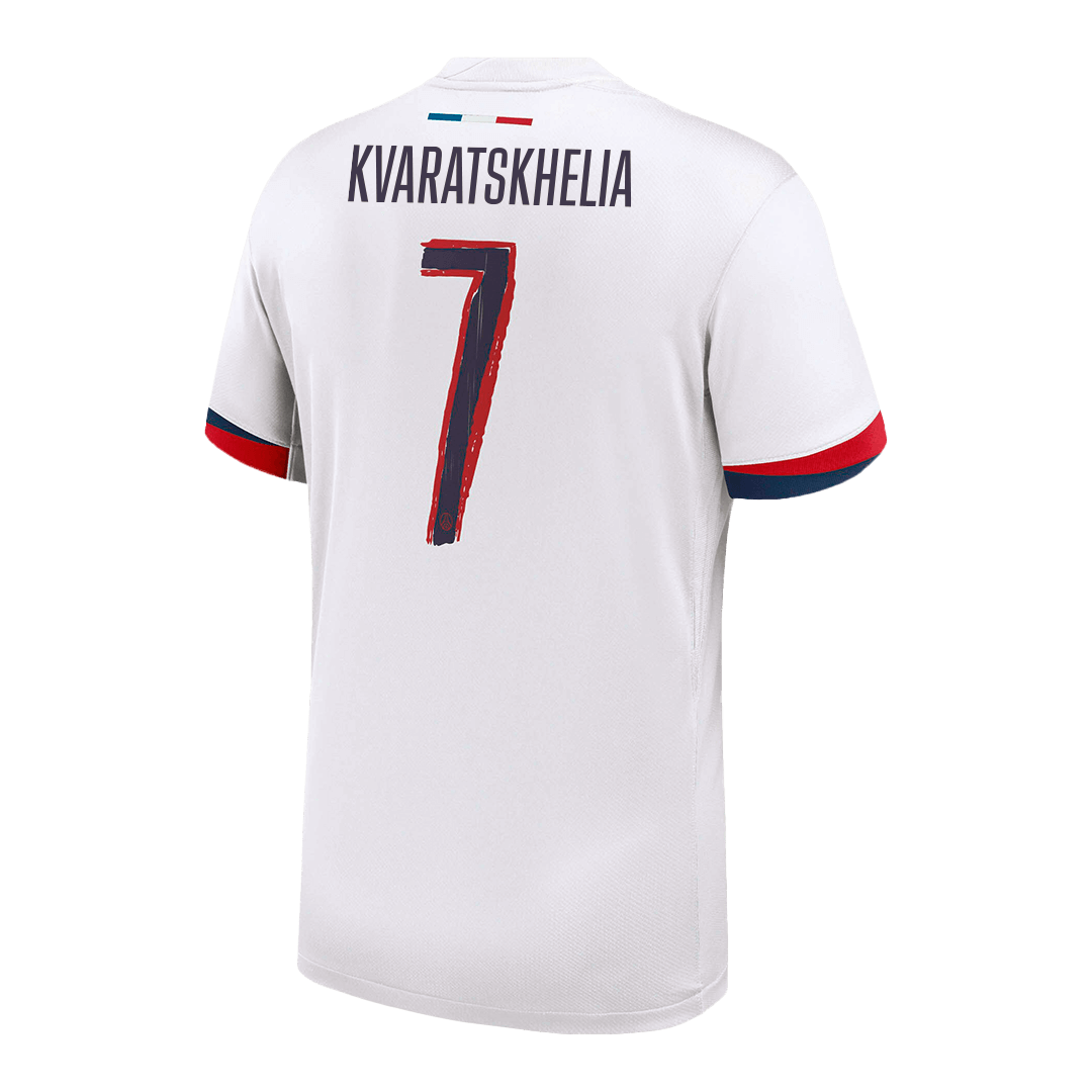 KVARATSKHELIA #7 PSG Away Soccer Jersey 2024/25 White - UCL