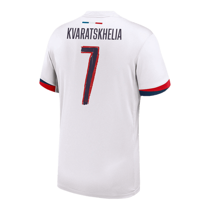 KVARATSKHELIA #7 PSG Away Soccer Jersey 2024/25 White - UCL