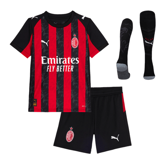 Kid's AC Milan Home Soccer Jersey Kit(Jersey+Shorts+Socks) 2025/26 Red&Black
