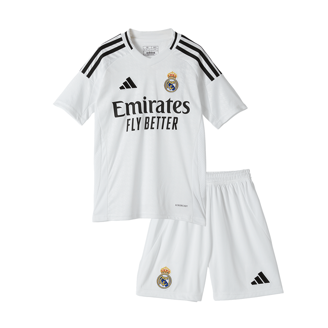 MBAPPÉ #9 Kid's Real Madrid Home Soccer Jersey Kit(Jersey+Shorts) 2024/25 White