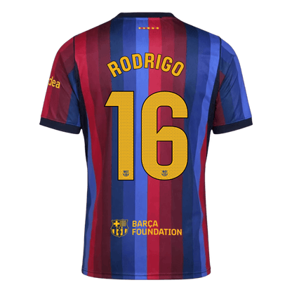 RODRIGO #16 Men Fan 26/27 Barcelona Home Soccer Jersey Short Sleeve Blue&Garnet