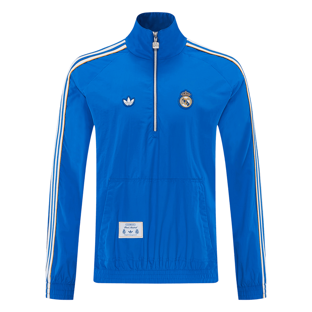 Men 2026 Real Madrid Half-Zip Windbreaker Jacket Blue