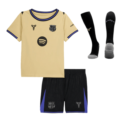 Kid's Barcelona Away Soccer Jersey Kit(Jersey+Shorts+Socks) 2025/26 Yellow&Black