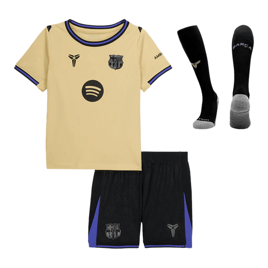 Kid's Barcelona Away Soccer Jersey Kit(Jersey+Shorts+Socks) 2025/26 Yellow&Black