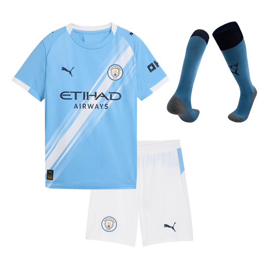 Kid's Manchester City Home Soccer Jersey Kit(Jersey+Shorts+Socks) 2025/26 Blue