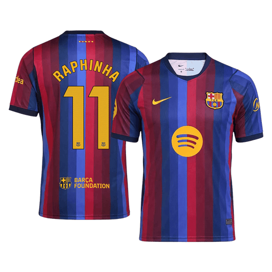 RAPHINHA #11 Men Fan 26/27 Barcelona Home Soccer Jersey Short Sleeve Blue&Garnet