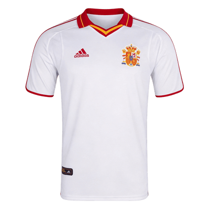 Men Retro Fan Version 2000 Spain Away Soccer Jersey Short Sleeve White