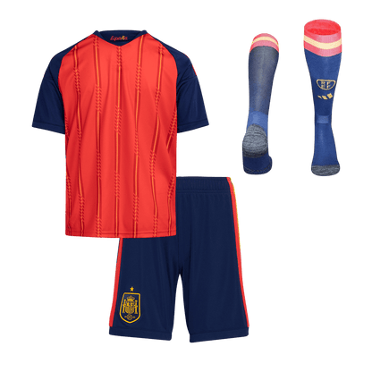 Kid's Spain Champion Edition Home Soccer Jersey Kit(Jersey+Shorts+Socks) World Cup 2026 Red