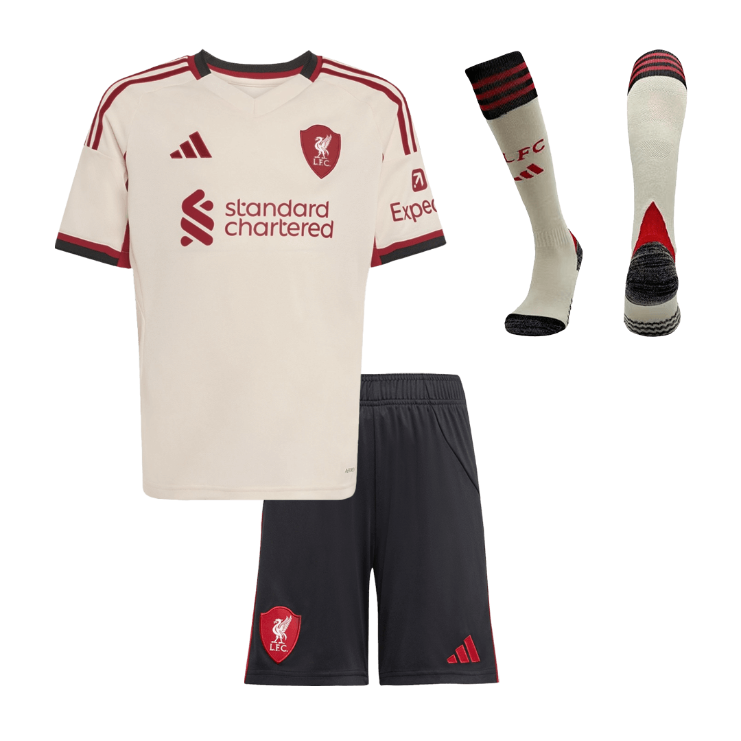 Kid's Liverpool Away Soccer Jersey Kit(Jersey+Shorts+Socks) 25/26 White