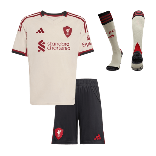 Kid's Liverpool Away Soccer Jersey Kit(Jersey+Shorts+Socks) 25/26 White