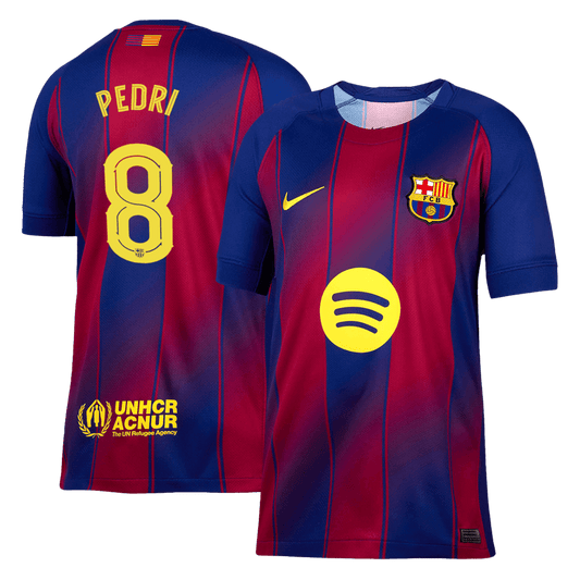 PEDRI #8 Barcelona Home Soccer Jersey 2025/26 Red&Blue - UCL