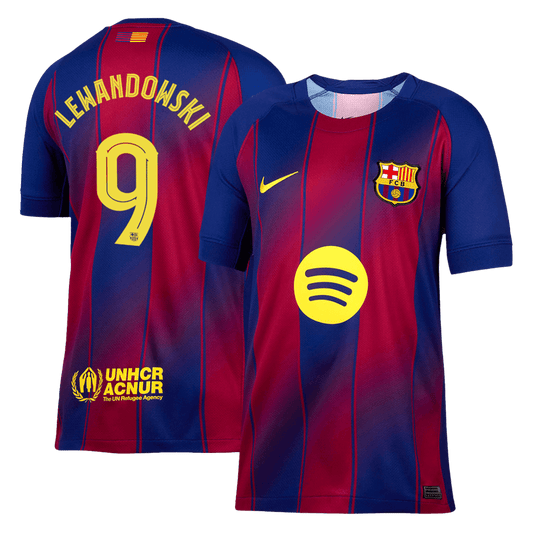 LEWANDOWSKI #9 Barcelona Home Soccer Jersey 2025/26 Red&Blue - UCL