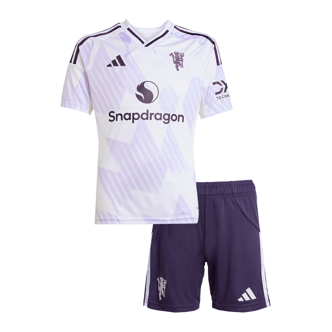 Kid's Manchester United Away Soccer Jersey Kit(Jersey+Shorts) 2025/26 White