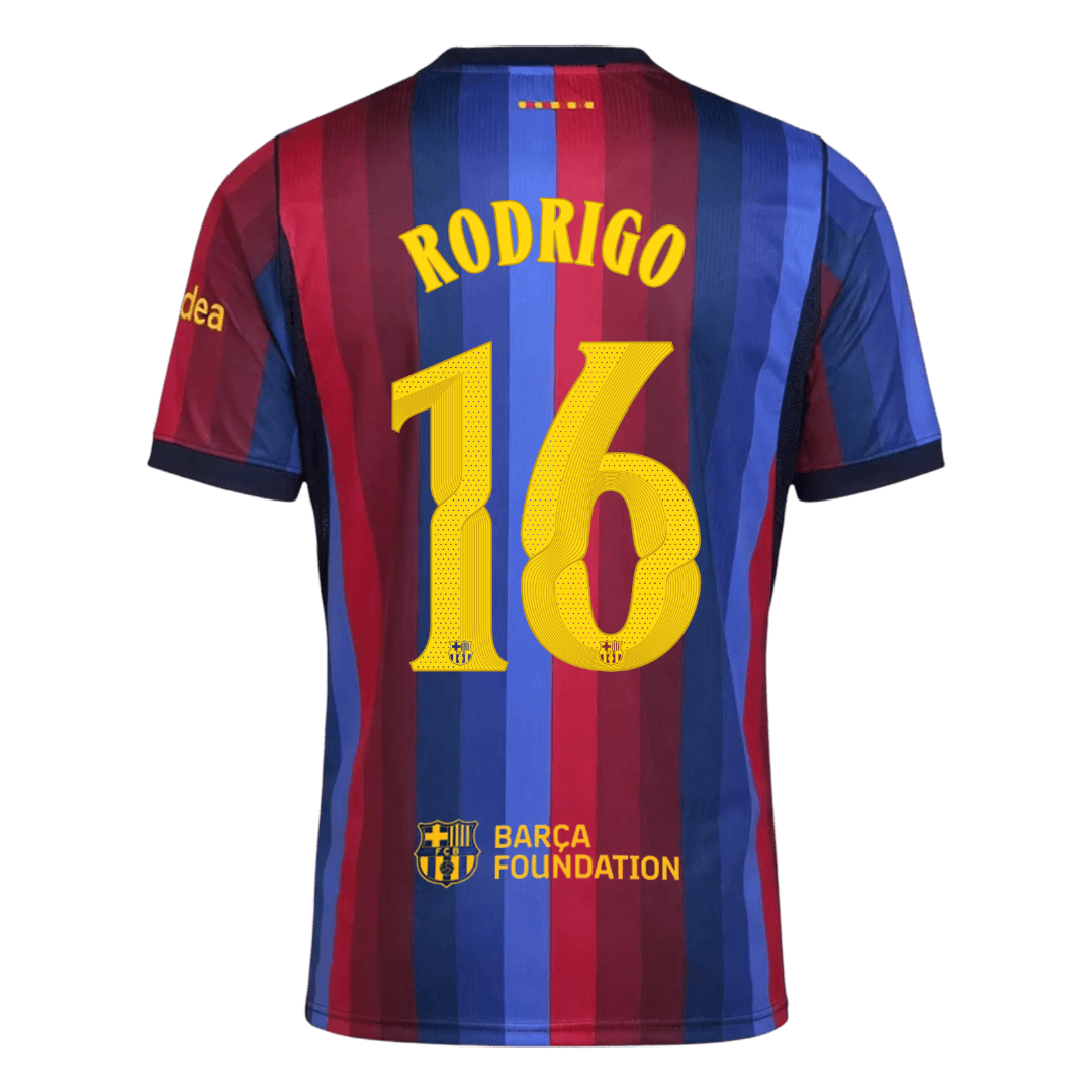 RODRIGO #16 Men Fan 26/27 Barcelona Home Soccer Jersey Short Sleeve Blue&Garnet - UCL