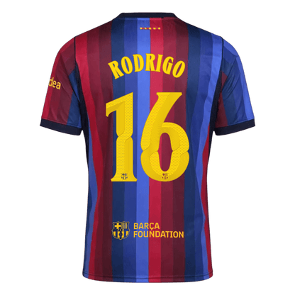 RODRIGO #16 Men Fan 26/27 Barcelona Home Soccer Jersey Short Sleeve Blue&Garnet - UCL