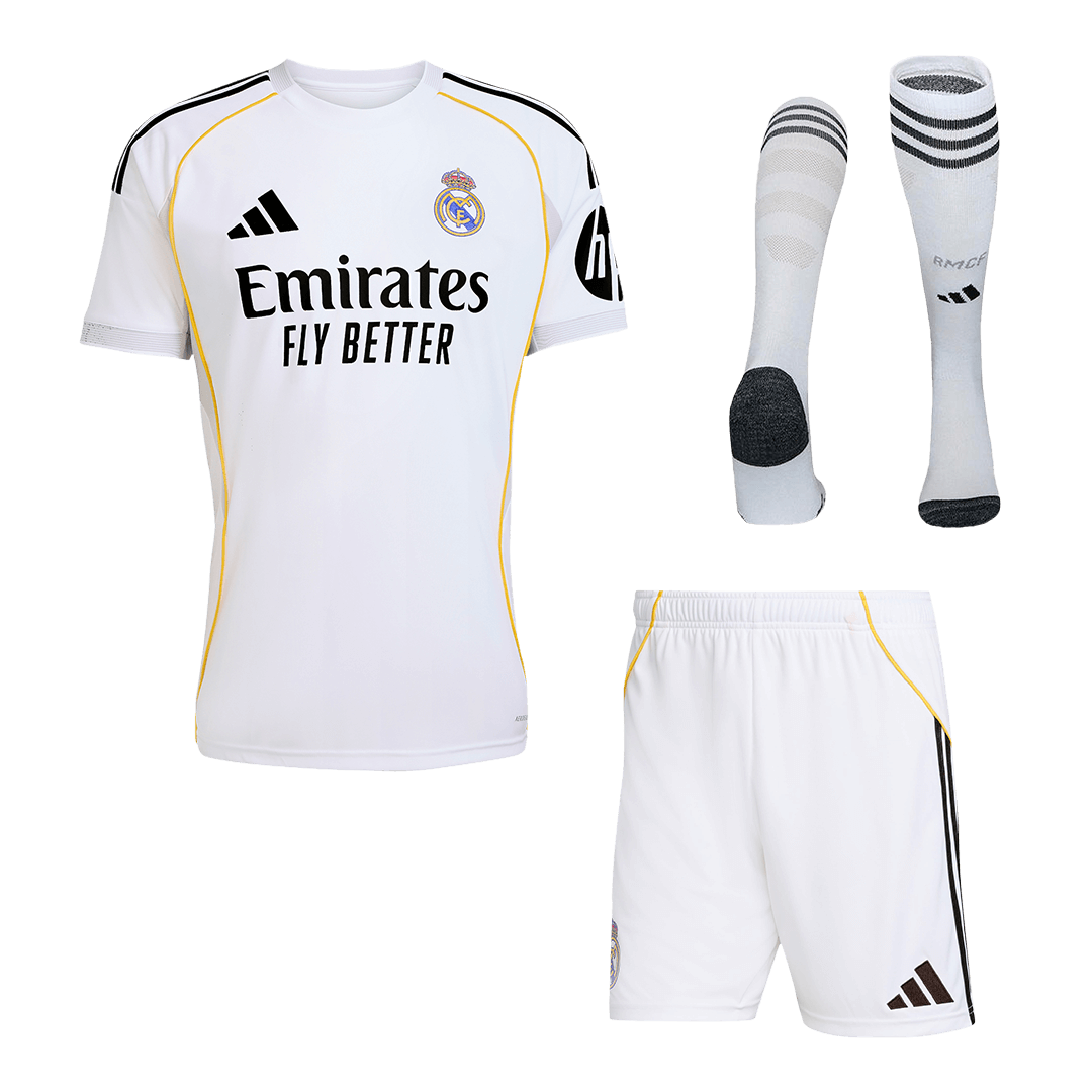 Real Madrid Home Soccer Jersey Kit(Jersey+Shorts+Socks) 2025/26 White