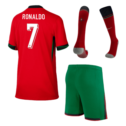 Kid's RONALDO #7 Portugal Home Soccer Jersey Kit(Jersey+Shorts+Socks) Euro 2024
