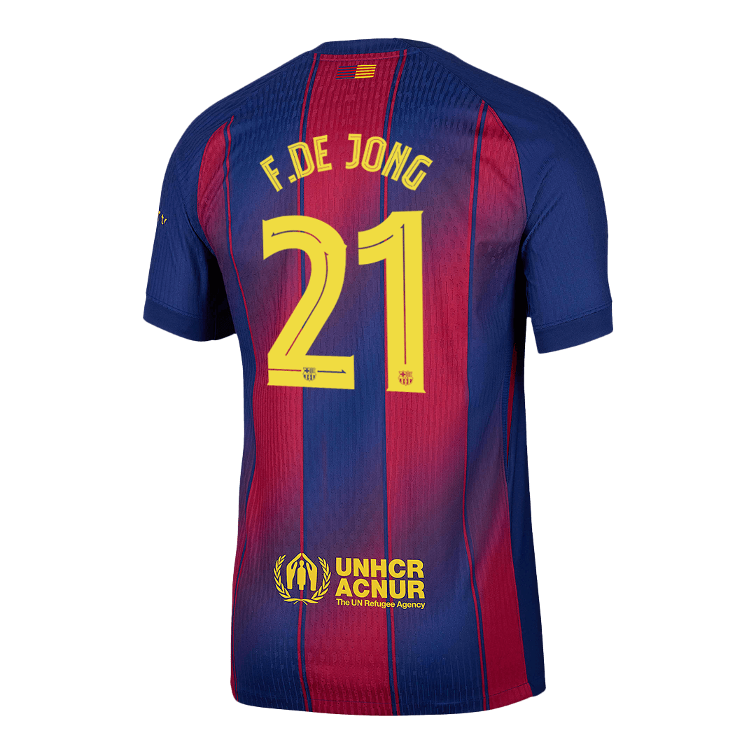 Authentic F.DE JONG #21 Barcelona Home Soccer Jersey 2025/26 Red&Blue - UCL