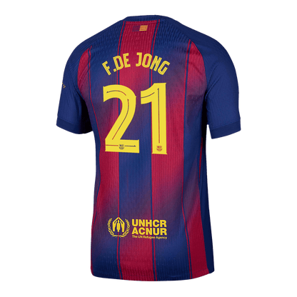 Authentic F.DE JONG #21 Barcelona Home Soccer Jersey 2025/26 Red&Blue - UCL