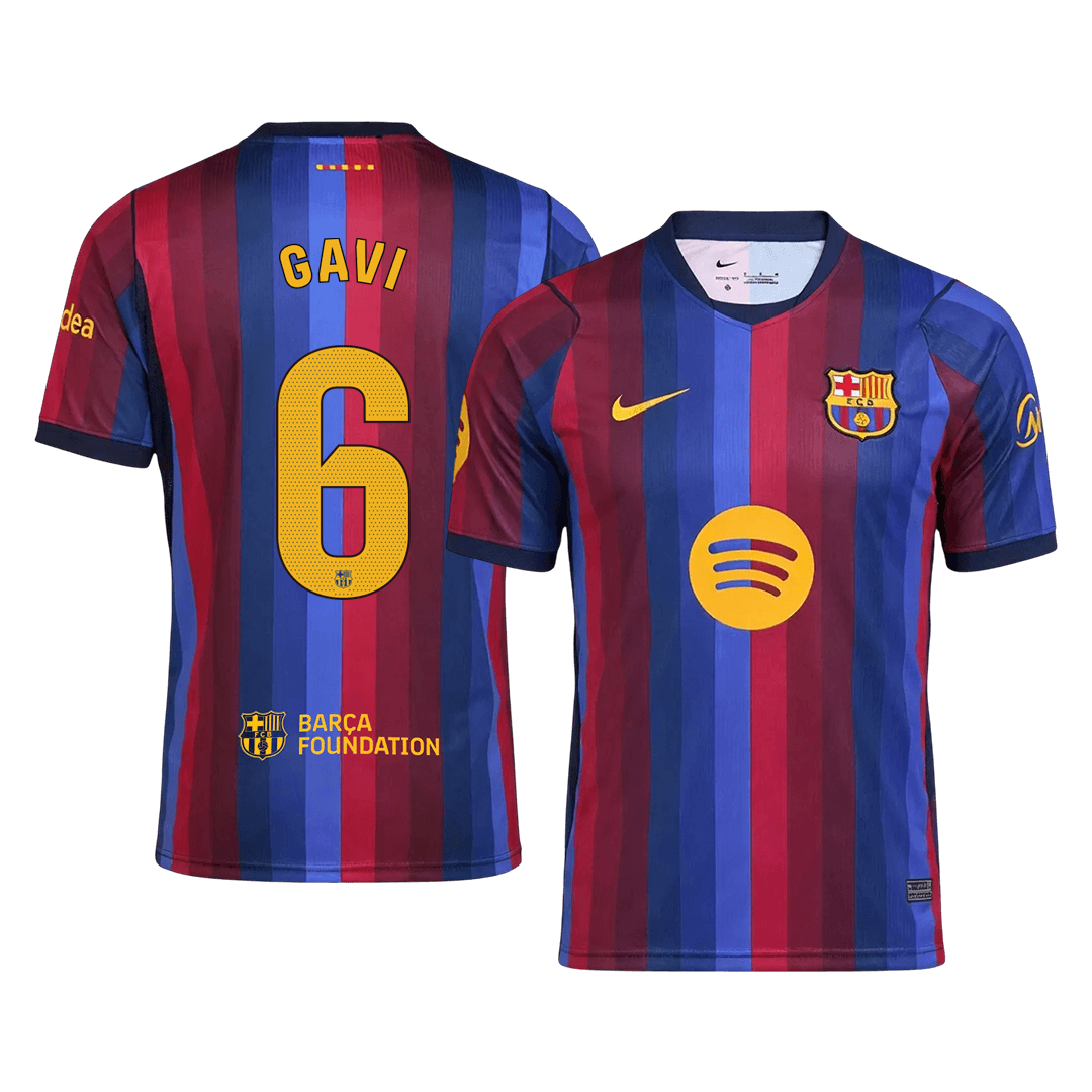 GAVI #6 Men Fan 26/27 Barcelona Home Soccer Jersey Short Sleeve Blue&Garnet