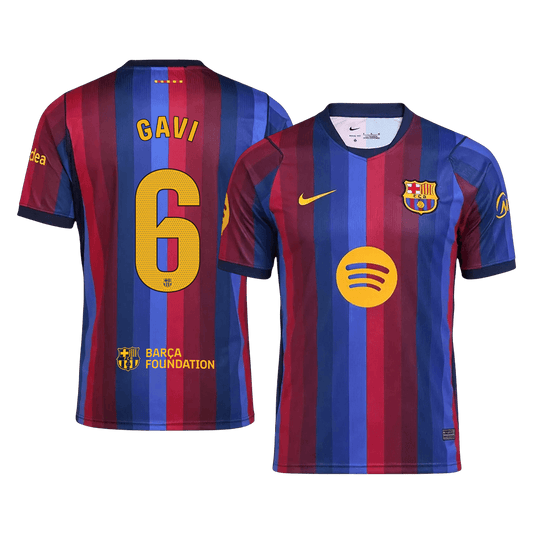 GAVI #6 Men Fan 26/27 Barcelona Home Soccer Jersey Short Sleeve Blue&Garnet